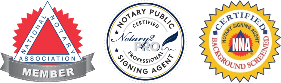 Professional certifications: NNA Member, NNA Certified Signing Agent, and Notary2Pro Certified Signing Agent